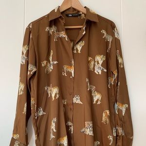 Zara Tiger Print Satin Blouse